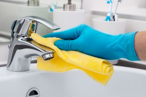 Training session for cleaners learning safe product handling and equipment use